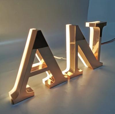 China Luminous Buildings Led Back Light Dimensional Letters Halo Lit Stainless Steel 3d Polished Sign Letter for sale