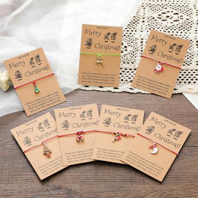 China Hot Sale Fast Delivery Rope Santa Claus Candy Cane Bell Reindeer Christmas Tree Snowflake Chian Charm Make A Wish Card Xmas Bra for sale