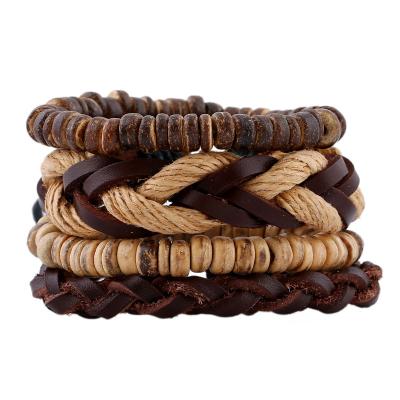 China TZB020 Quick Delivery Fashion Set Coconut Shell Beads Rope Leather Personalized Wrist Bands For Mens Designer Bracelets for sale