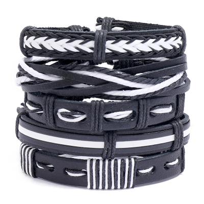 China Fast Delivery TZB197 5 Pieces DIY Combination Retro Black Braided Leather Bracelet Jewelry Set Punk Leather Bracelets For Men for sale