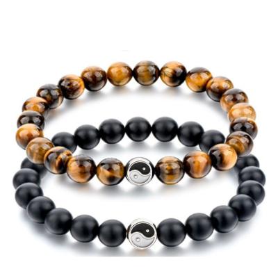 China Tiger Eye Luxury White Turquoise Fast Delivery Volcanic Stone Black Frosted Beaded Bracelet For Men Yin Yang Gossip Couple Women Bracelets for sale