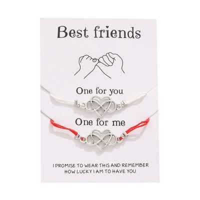 China Fast Delivery Charm Best Friend Matching Bracelets Heart Shape Sister Gift With Card Friendship Wire Bracelets for sale