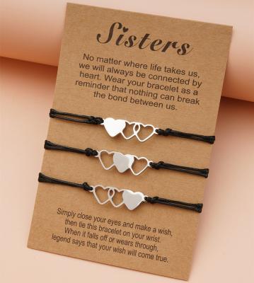 China Fast Delivery Personalized Handmade Stainless Steel Matching 3 Hearts Braided Charm Sisters To Promise Best Friend Bracelets For 3 for sale