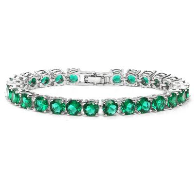 China Fast Delivery Luxury Cubic Green Diamond Jewelry Wedding Fashion Gift Emerald Tennis Silver Zircon Bracelet For Women Men for sale