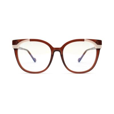 China For Prescription Wearing Oversized Women Red White Lamination Acetate Glasses Frames With Metal Temple for sale