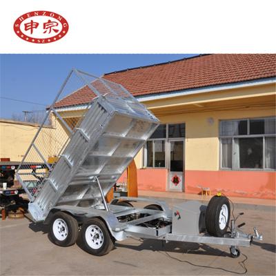 China Car Trailer Tandem Axle Galvanized Box Cage Dump Tipping Service Car Trailer for sale