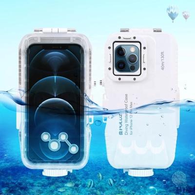 China PC+ABS PULUZ 40m/130ft Waterproof Photo Diving Housing Video Taking Cover Underwater Case For iPhone 12 Pro/ 12 Pro Min 12/ Max 12/ for sale