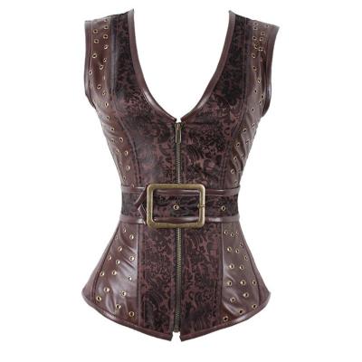 China European and American court corset brown steampunk antibacterial gothic zipper corset dress for sale