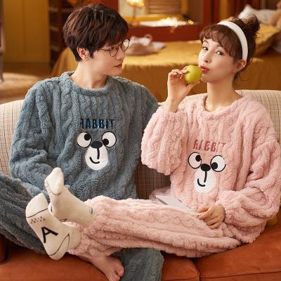 China New Autumn And Winter Couples Jacquard Velvet Pajamas Cartoon Letters Coral Velvet QUICK DRY Warm Home Pajama Sets Two Clothes Cotton for sale