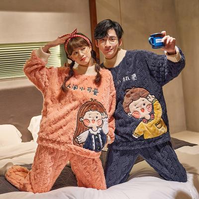 China Men's and women's new QUICK-DRY winter pairs add velvet and thick pajamas can wear clothes home lougewear for sale