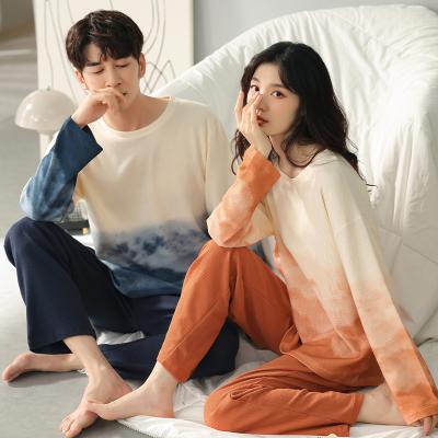 China QUICK DRY Cotton Autumn Spring Nightgown Men Winter Cotton Long Sleeve Home Suit Pajamas For Couples for sale