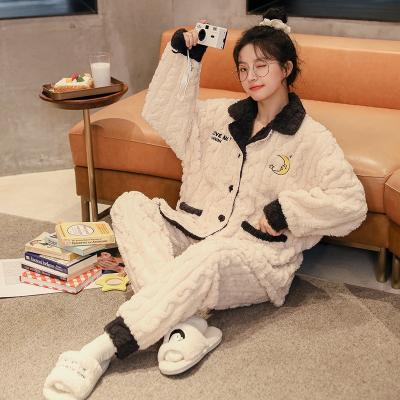 China New Autumn QUICK DRY coral winter women's pajamas flannel jacquard flannel pajamas home wear sleepwear two-piece set for sale