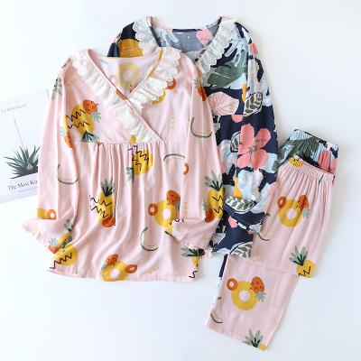 China New Ladies Nightgown Spring&Autumn Long Sleeve Cotton Summer Cotton QUICK DRY Silk Sleepwear Women's Large Size Home Pajamas Suit for sale