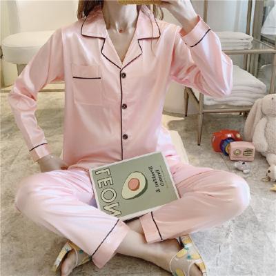 China Autumn QUICK DRY spring lady long lady pajamas women solid color silk pajamas sets new design homefit textile for sale