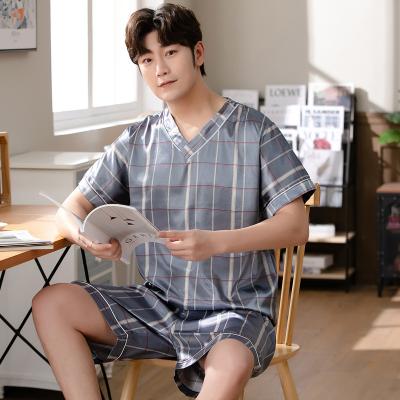 China QUICK DRY Pajama Summer Shorts Sleeve Shorts Ice Silk Leisure Simple Home Men Use Silk Pajamas Wholesale for sale