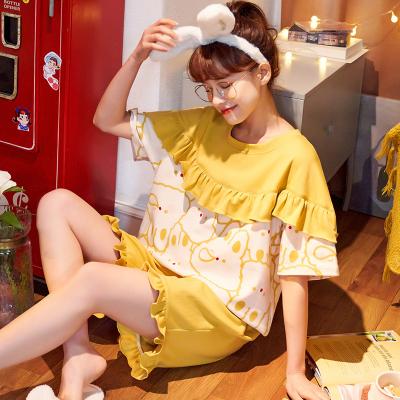 China Wholesale Custom Sleepwear Home Wear Cartoon Suit Pajamas Summer Pajamas New Women Sleeve Girls Short QUICK DRY Nightgown for sale