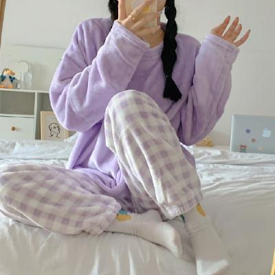 China Wholesale European and American QUICK DRY home student leisure flannel women plaid pajamas suit plus size pajamas for sale