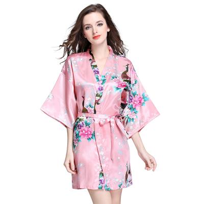 China Wholesale Kids Ice Pajamas Lady V-Neck Nightgown Summer Peacock Sleeve Leisure Pajamas Medium Silk Homewear QUICK DRY for sale