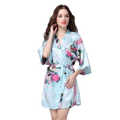 China Wholesale Home Pajamas Manufacturers Large Size Pajamas Ladies Summer Peacock Silk Medium Sleeve QUICK DRY Ice Silk Pajamas Nightgown for sale