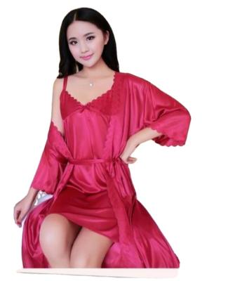 China Wholesale Ladies Summer Sleepwear Set Ladies Ice Nightgown Fun Lace Pajamas Set Home QUICK DRY Silk Two Piece Hanging Sleepwear for sale