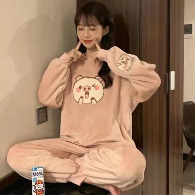 China QUICK DRY Europe and the United States Fashion Simple Women's Winter Pajamas Set Cotton Pajamas for sale