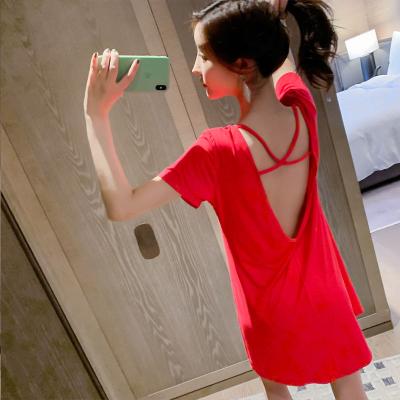 China Summer QUICK DRY Female Nightgown Female Nightgown Short Sleeve Long Skirt Can Be Used Outside Loose Home Ladies Clothing Sleepwear Set for sale