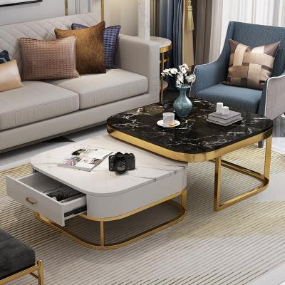 China Creative Living Room Gold Modern Nordic Marble Iron With Drawer Combination End Table for sale