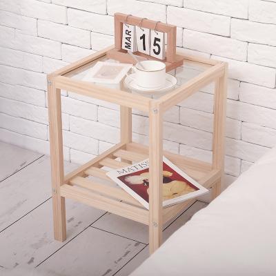 China Modern Wooden Bedside Table Tempered Glass Bedroom Cabinet Mini Coffee Table Storage Shelf Night Stand for sale