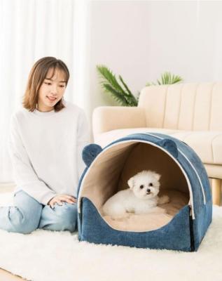 China Lovely Breathable Cartoon Dog Kennel Winter Keep Warm Removable Washable Cat Kennel With Indoor Zipper for sale