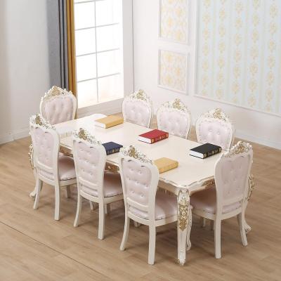 China Modern Ivory White Antique European Style Hand Carved 8 Person Rectangle Dining Table for sale