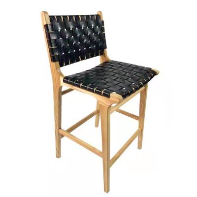 China Wholesale Modern Black Bar Country Style Northern European Solid Wood Bar Stool High Woven Restaurant Dining Chair Dining Chair for sale