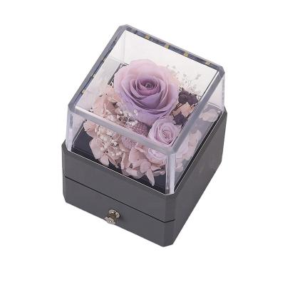 China Factory Direct Square Acrylic Infinity Mounted Preserved Flower With Led Gift Box Christmas Decor Perfect Flower Drawer 20210514-7 for sale