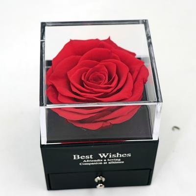 China Natural Fresh Immortal Rose Rose Acrylic Jewelry Box Finished Product For Mother's Day Valentine's Day for sale