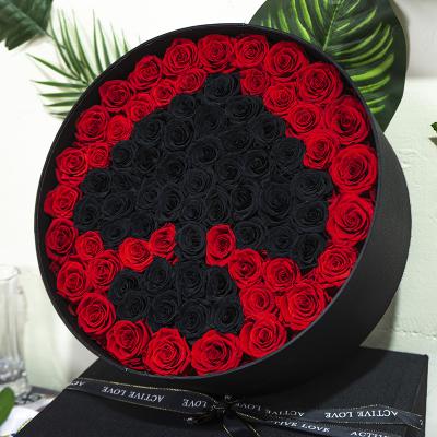 China Natural Fresh Rose 2022 Wholesale Luxury Gifts Set Heart Red Black Long Lasting Floral Decor Preserved Roses With Lid for sale