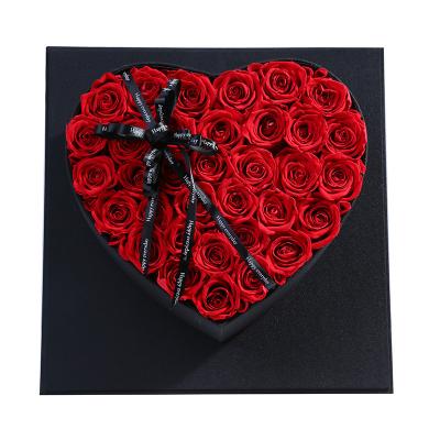 China Hot Luxurious Girlfriend Gift Silky Nature Real Natural Touch Flower Preserved Roses Gift Box For Valentine's Day 35X35X19cm for sale