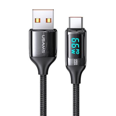 China New Arrival Mobile Phone USAMS Digital Display Cable 6A Usb To Type C Mobile Phone Charging SmartPhones for sale