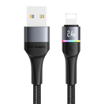 China With USAMS Fantastic Colorful Light Cheap Price Aluminum Alloy Lighting Colorful Light Cable 2.4A Fast Charging for sale