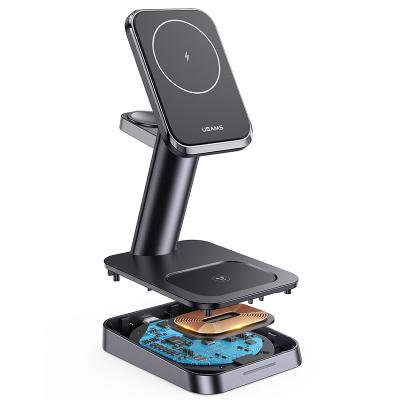 China USAMS Adjustable 3 in 1 CE FCC ROHS Certificate Wireless Charging Station 15W Qi Wireless Charging Dock for iPhone for sale