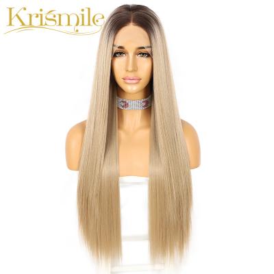 China Luxury Synthetic Blonde Front Wig Futura Fiber Straight Glueless Ombre Regular Wave Lace Front Wigs For Women Party Daily Clog Queen Cosplay for sale