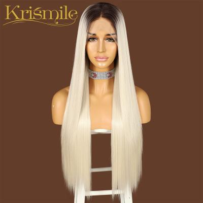 China Luxury Platinum Front Wig Futura Fiber Straight Glueless Ombre Regular Wave Lace Front Synthetic Wigs For Women Party Daily Clog Queen Cosplay for sale