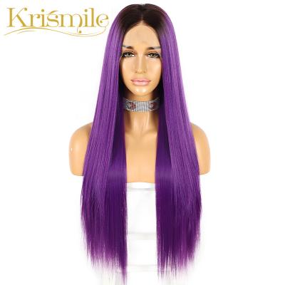 China Luxury Synthetic Purple Front Wig Futura Fiber Straight Glueless Ombre Regular Wave Lace Front Wigs For Women Party Daily Clog Queen Cosplay for sale