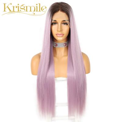 China Luxurious Light Purple Futura Fiber Straight Glueless Regular Wave Lace Front Wig Synthetic Wigs For Women Party Daily Clog Queen Cosplay for sale