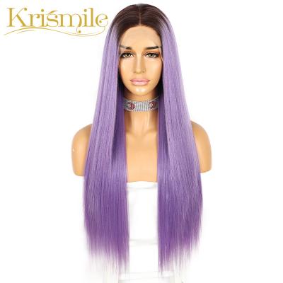 China Luxury Synthetic Purple Hair Wig Futura Fiber Straight Glueless Regular Wave Lace Front Wigs For Women Party Daily Clog Queen Cosplay for sale