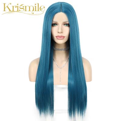 China Futura Blue Straight Synthetic Fiber Wig Lace T-Part Long Straight For Women Daily Use Cosplay Party High Temperature Daily Drag Queen for sale