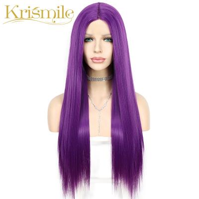 China Long Straight Synthetic Futura Fiber Purple T-Part Lace Wig For Women Cosplay Party Daily High Temperature Drag Queen Make Up for sale