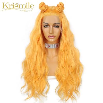 China Long Water Wave Synthetic Lace Front Wigs Orange Color Hair For Women Party Cosplay Cinch Queen Daily Heat Resistant Fiber for sale