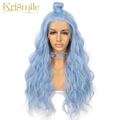 China Long Water Wave Synthetic Lace Front Wigs Blue Color Hair For Women Party Cosplay Cinch Queen Daily Heat Resistant Fiber for sale