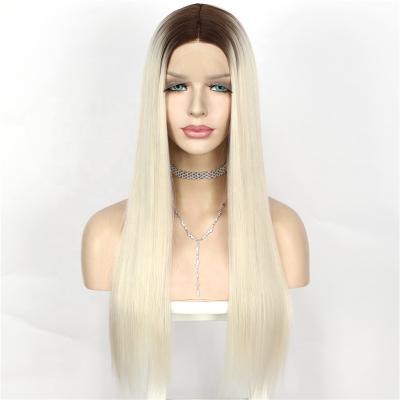 China Fashion Long Brown Ombre Women Christmas Blonde Silky Straight Wigs Fashion Wave Lace Front Synthetic Wigs for sale