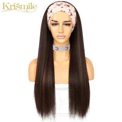 China Krismile Daily Wave Party Vacation Long Brown Silky Straight Hairband Wig No Gel Glueless Wigs For Black Women With 2 Free Bands Make Up for sale