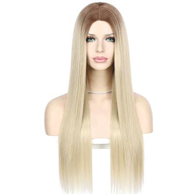 China Root Silk Straight Dark Ombre Wave Blonde Women Party Wigs None Lace Synthetic Women Wigs For Christmas Cosplay Party Wigs for sale